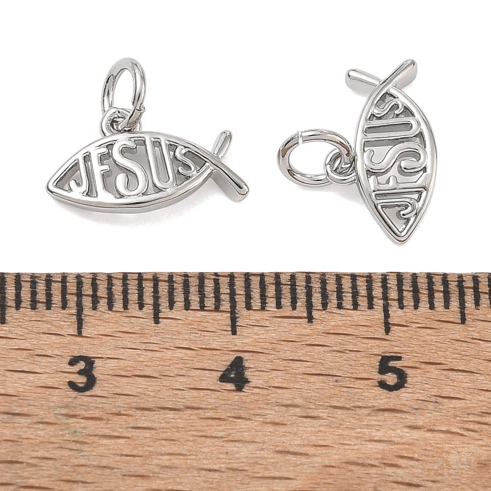 Dije colgante pez cristiano jesus 13x8 mm baño oro platino / unidad6