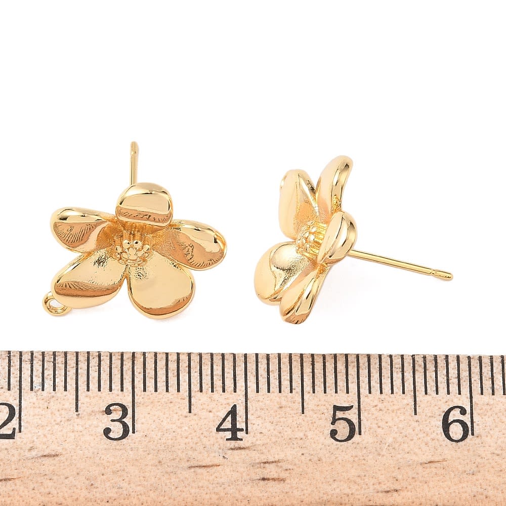 Base de aros forma flor 17.5 mm baño oro / par3