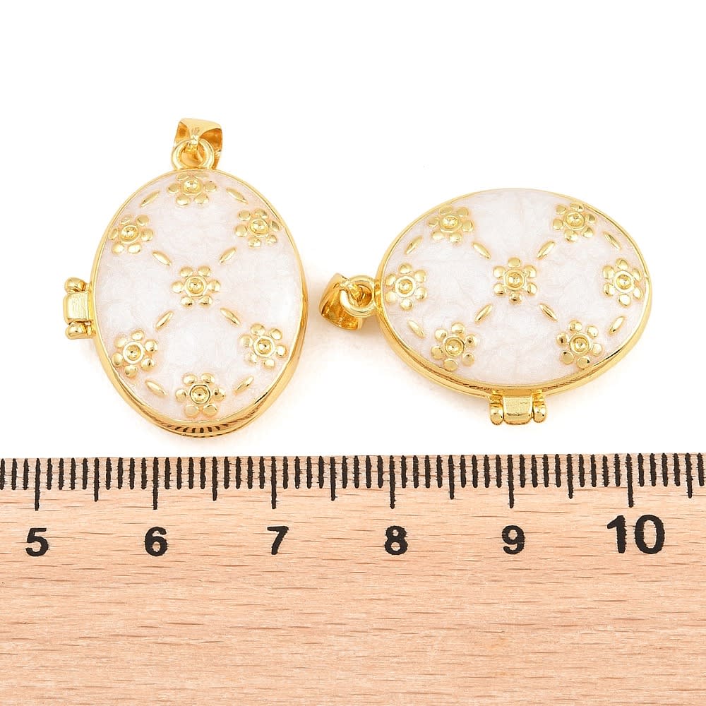 Relicario portafoto locket esmaltado ovalado flores baño oro / unidad3