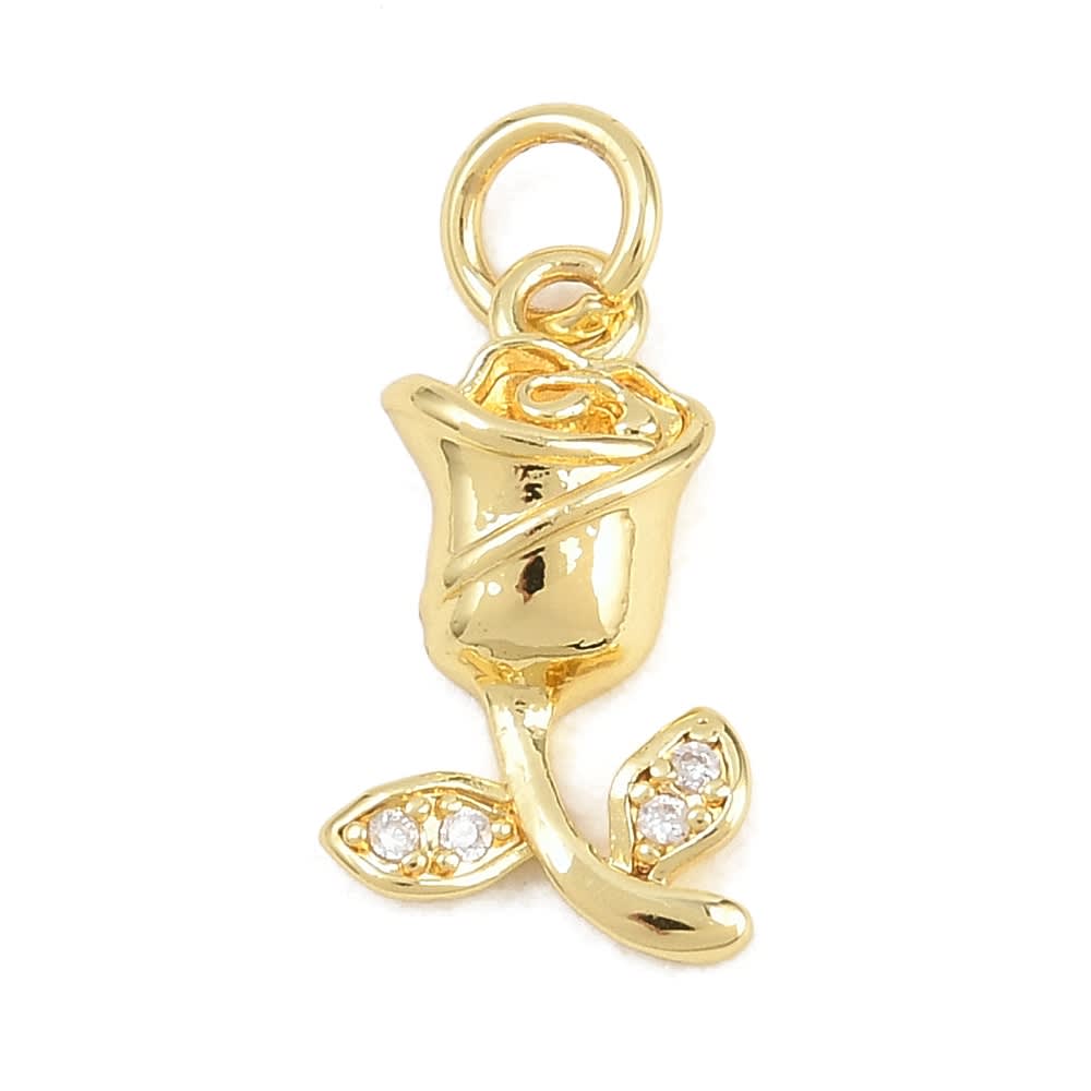 Dije colgante rosa flor 16x9 mm baño de oro zircón / unidad1