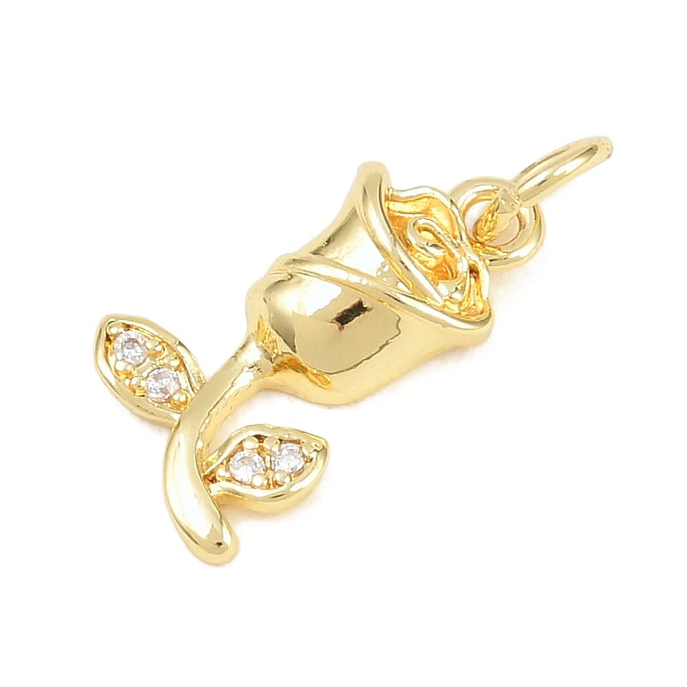 Dije colgante rosa flor 16x9 mm baño de oro zircón / unidad2