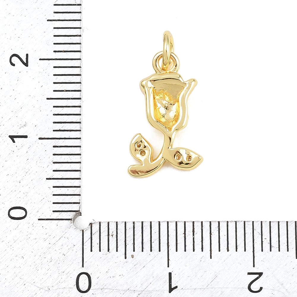 Dije colgante rosa flor 16x9 mm baño de oro zircón / unidad3
