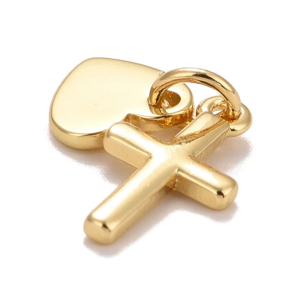 Dije colgante corazón cruz doble religioso baño oro / unidad2