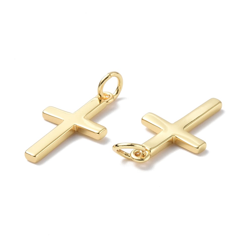 Dije colgante cruz lisa 19 mm baño de oro / unidad2