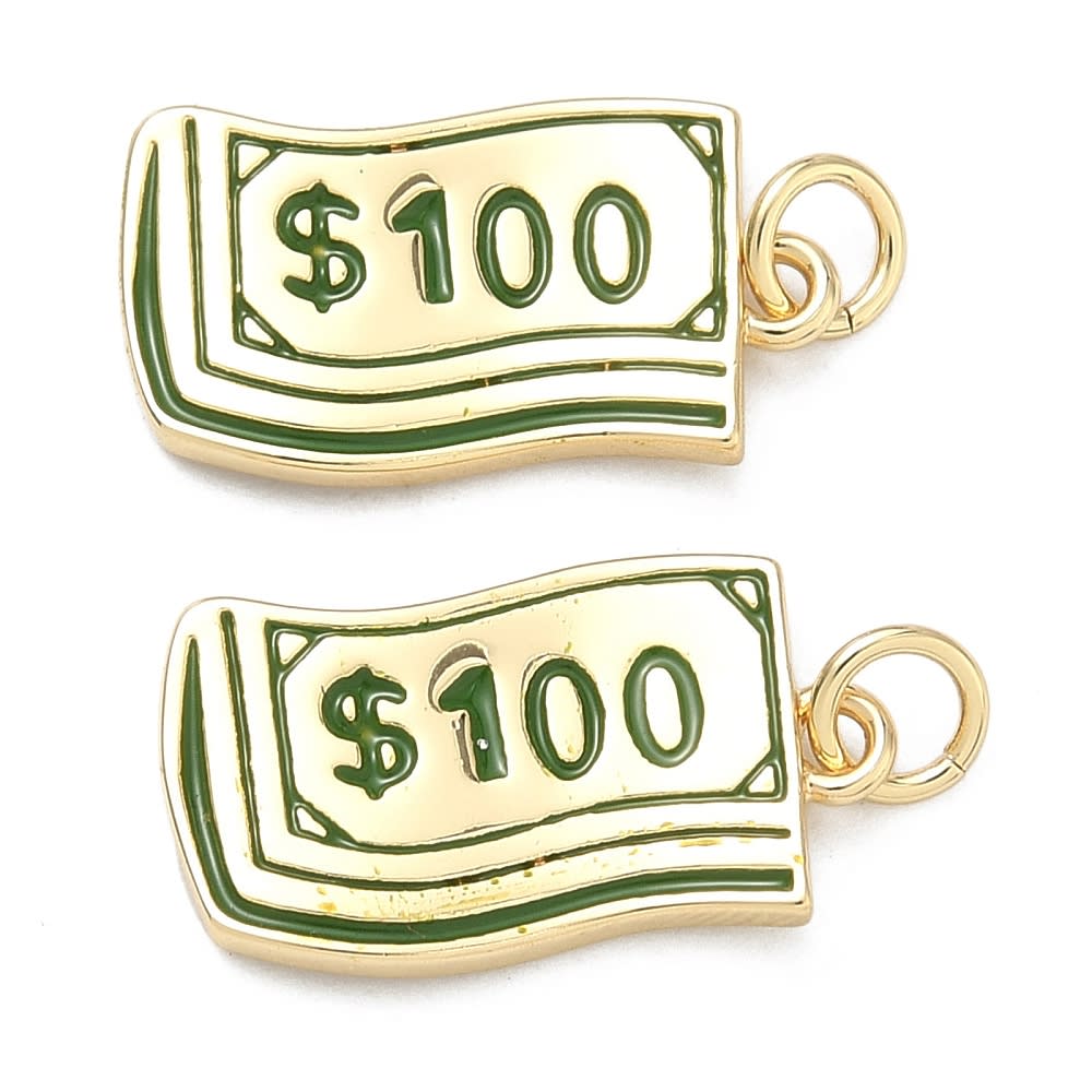 Dije colgante billete 100 dólares dinero 19 mm esmaltado baño oro / unidad1