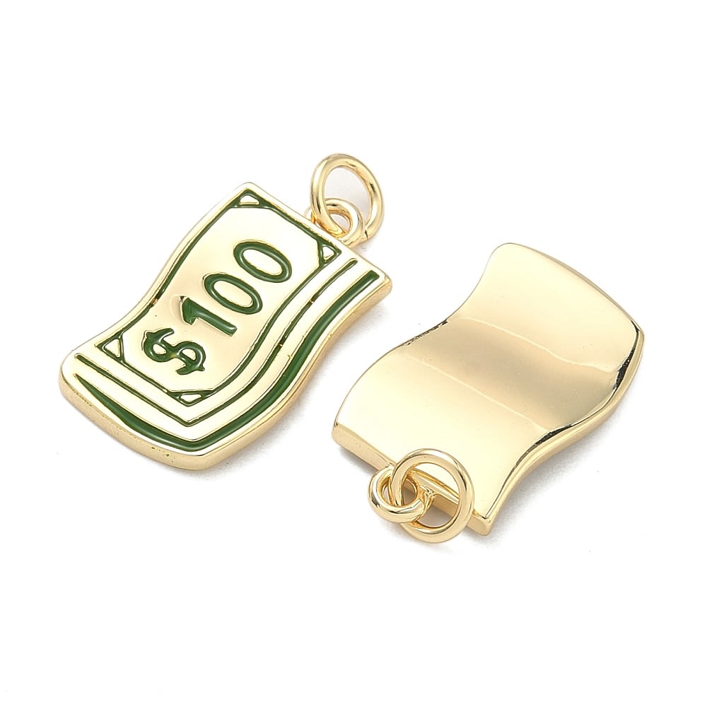 Dije colgante billete 100 dólares dinero 19 mm esmaltado baño oro / unidad2