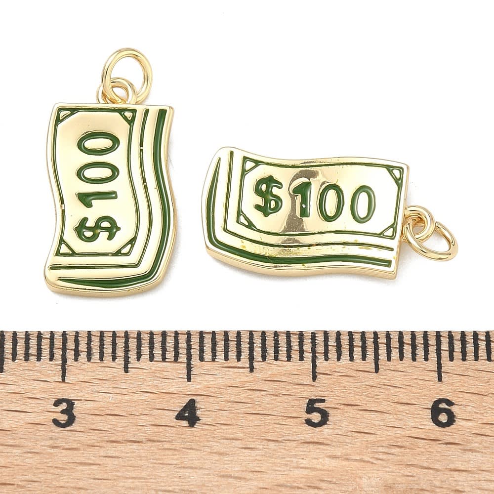Dije colgante billete 100 dólares dinero 19 mm esmaltado baño oro / unidad3