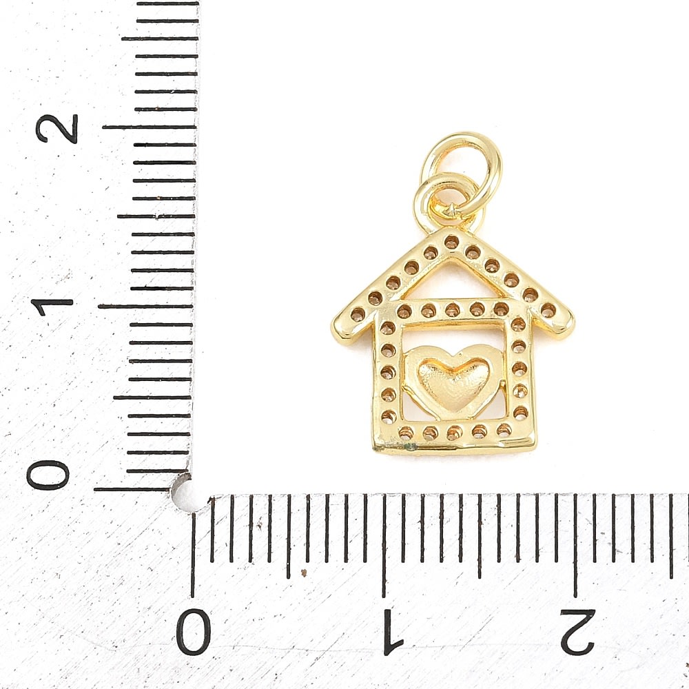Dije colgante casa corazón 16x13 mm baño oro zircón / unidad3