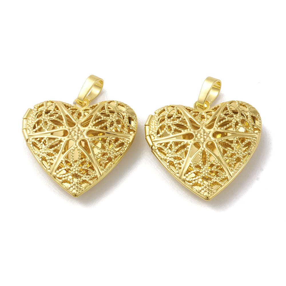 Relicario portafoto locket corazón filigrana 26.5 mm baño oro / unidad3