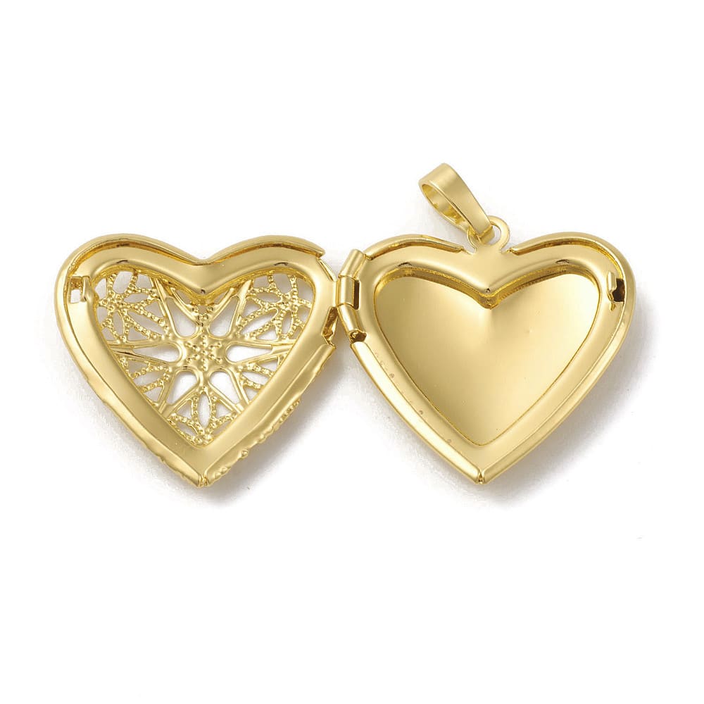 Relicario portafoto locket corazón filigrana 26.5 mm baño oro / unidad2