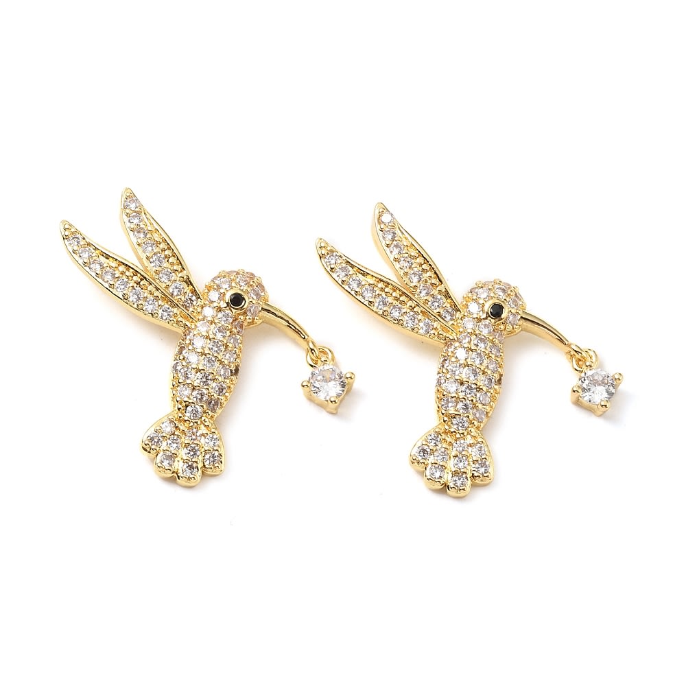 Dije colgante colibrí pica flor 23 mm baño oro zircón / unidad1