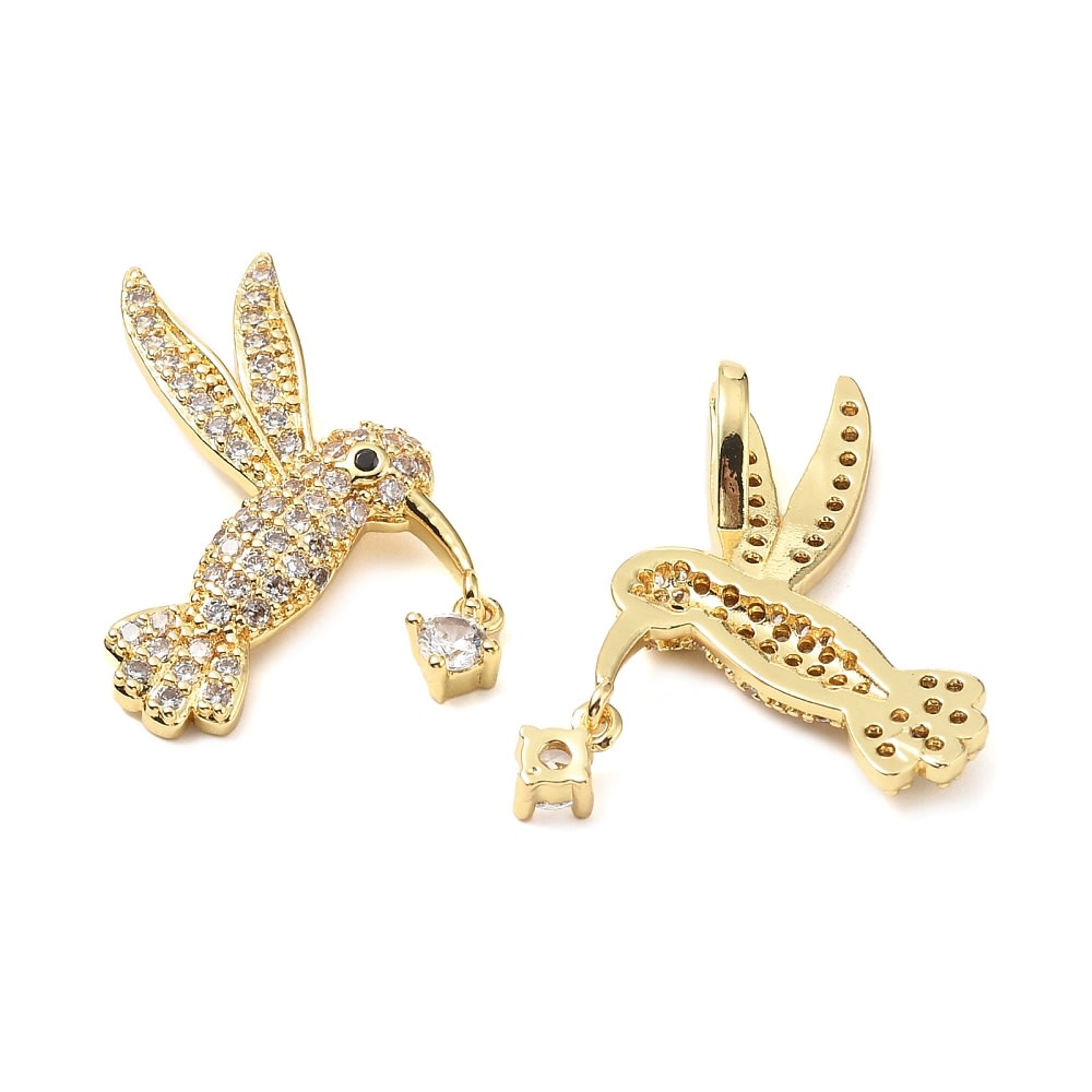 Dije colgante colibrí pica flor 23 mm baño oro zircón / unidad2