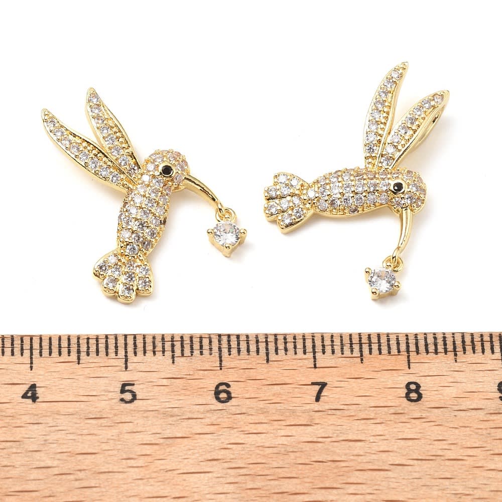 Dije colgante colibrí pica flor 23 mm baño oro zircón / unidad3