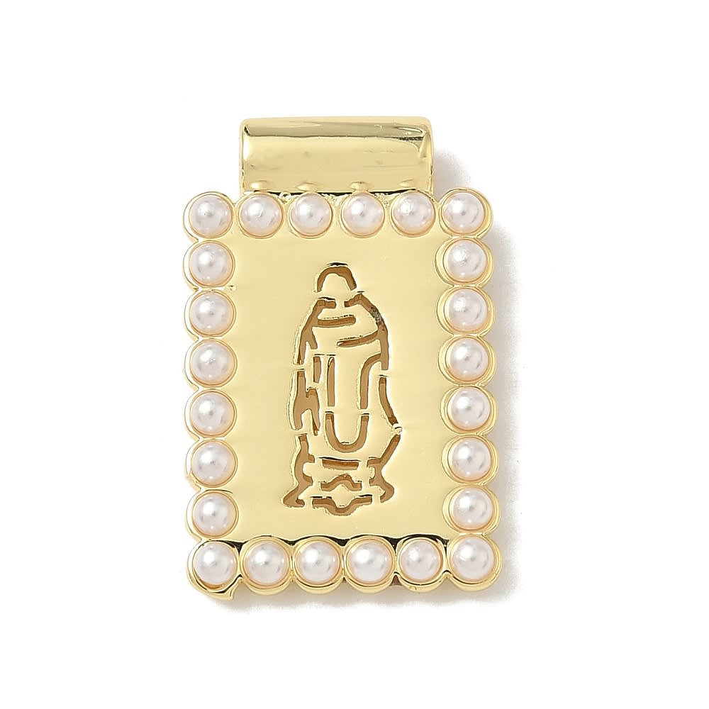 Dije pasador escapulario religioso perla 23x15 mm baño oro / unidad2