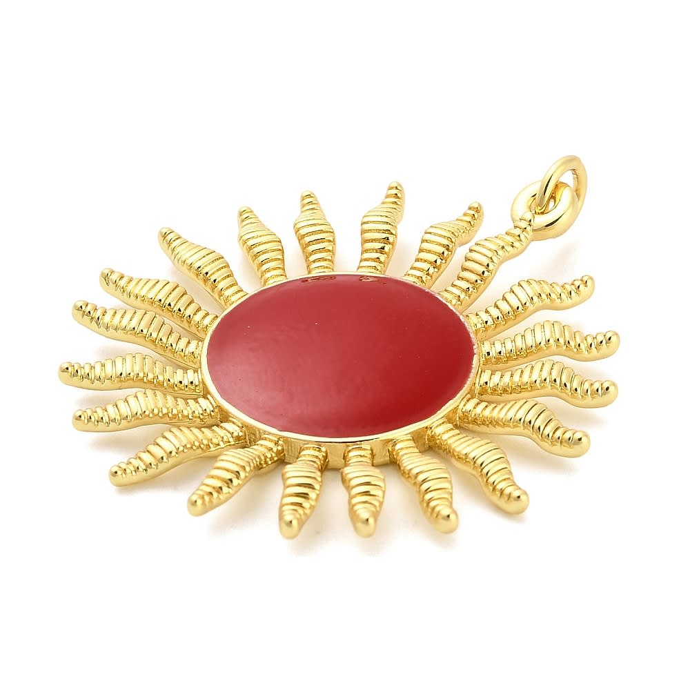 Maxi dije colgante esmaltado sol rojo 34.5 mm baño de oro / unidad2