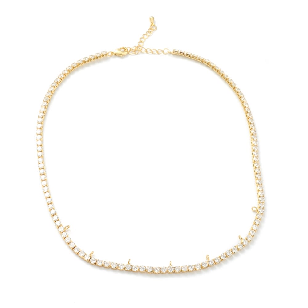 Base collar strass 40 cm con argollas abiertas zircón baño oro / unidad1