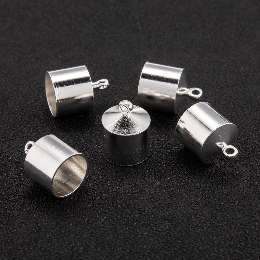 Terminal maxi campana tapa cuero 9 mm baño plata oro / par4