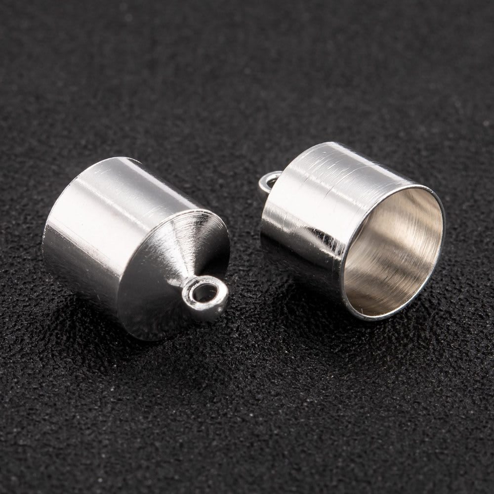 Terminal maxi campana tapa cuero 9 mm baño plata oro / par5