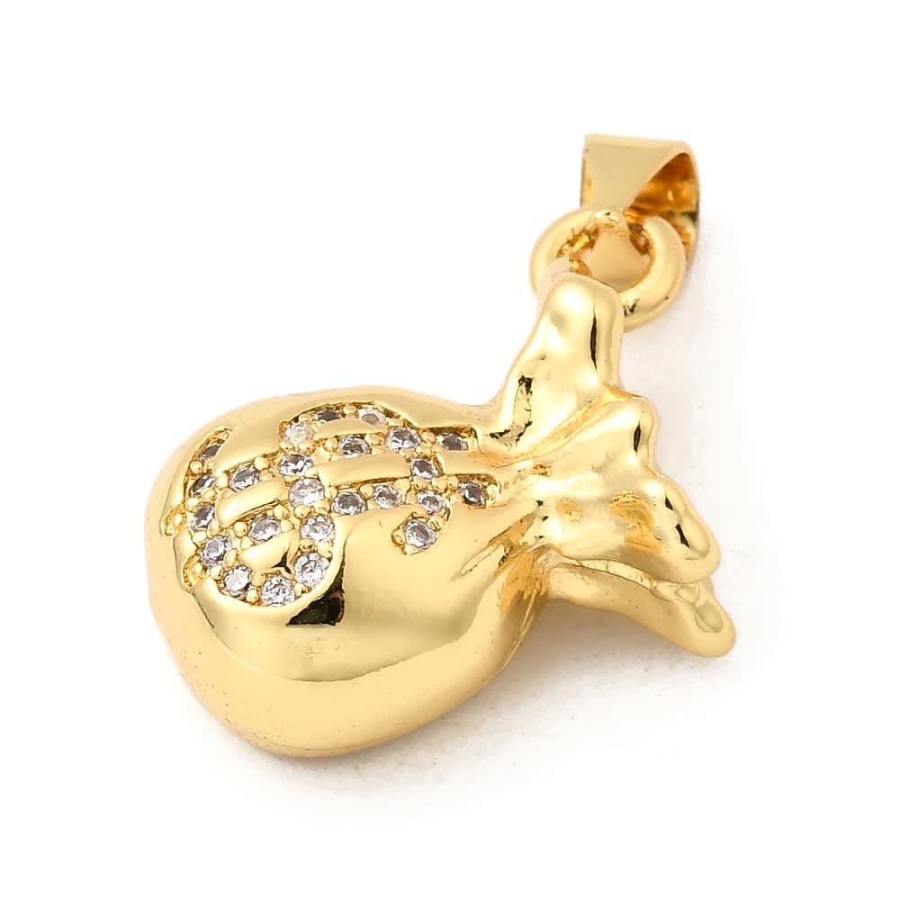 Dije colgante bolsa saquito dinero fortuna zircón 18x15 mm baño oro / unidad2