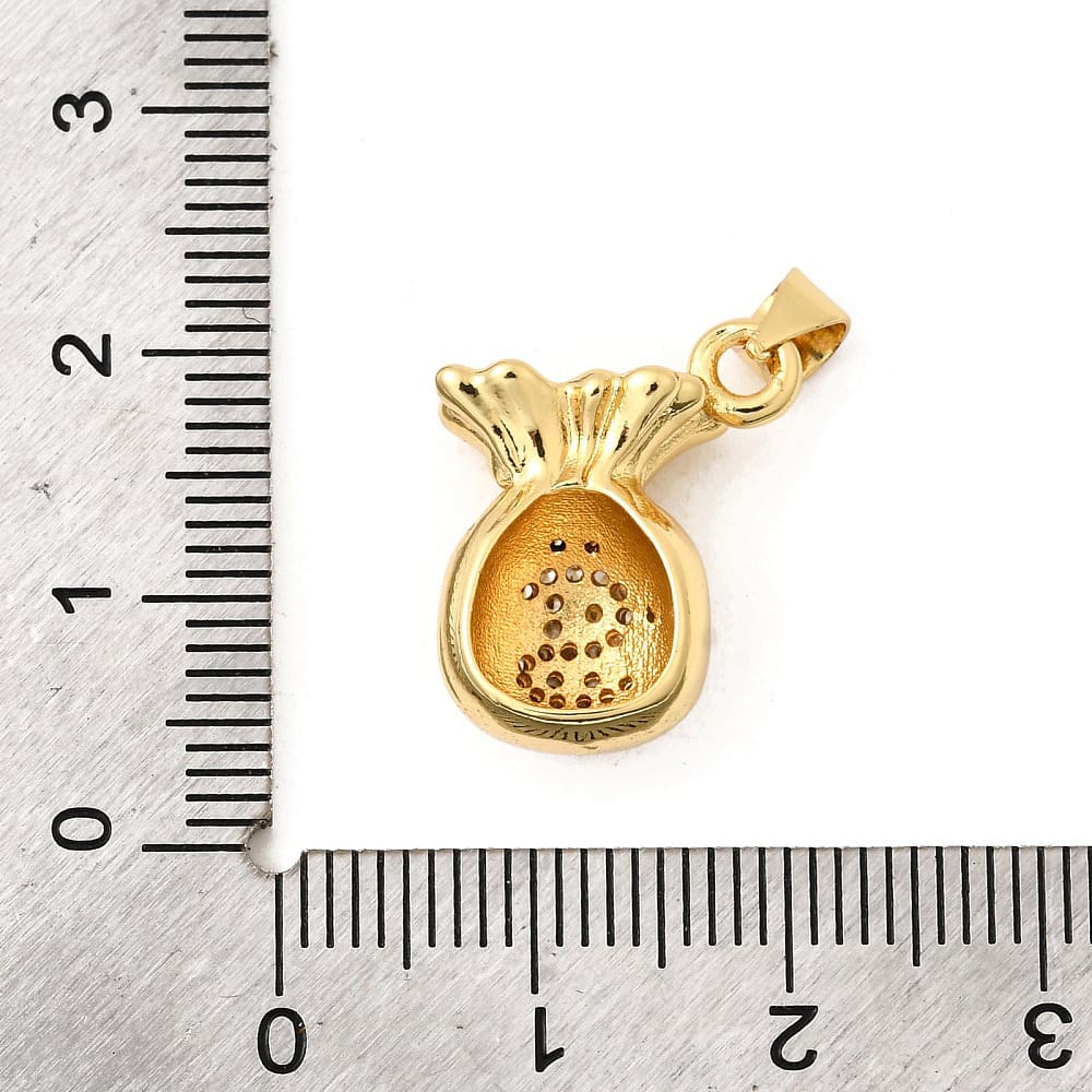 Dije colgante bolsa saquito dinero fortuna zircón 18x15 mm baño oro / unidad3