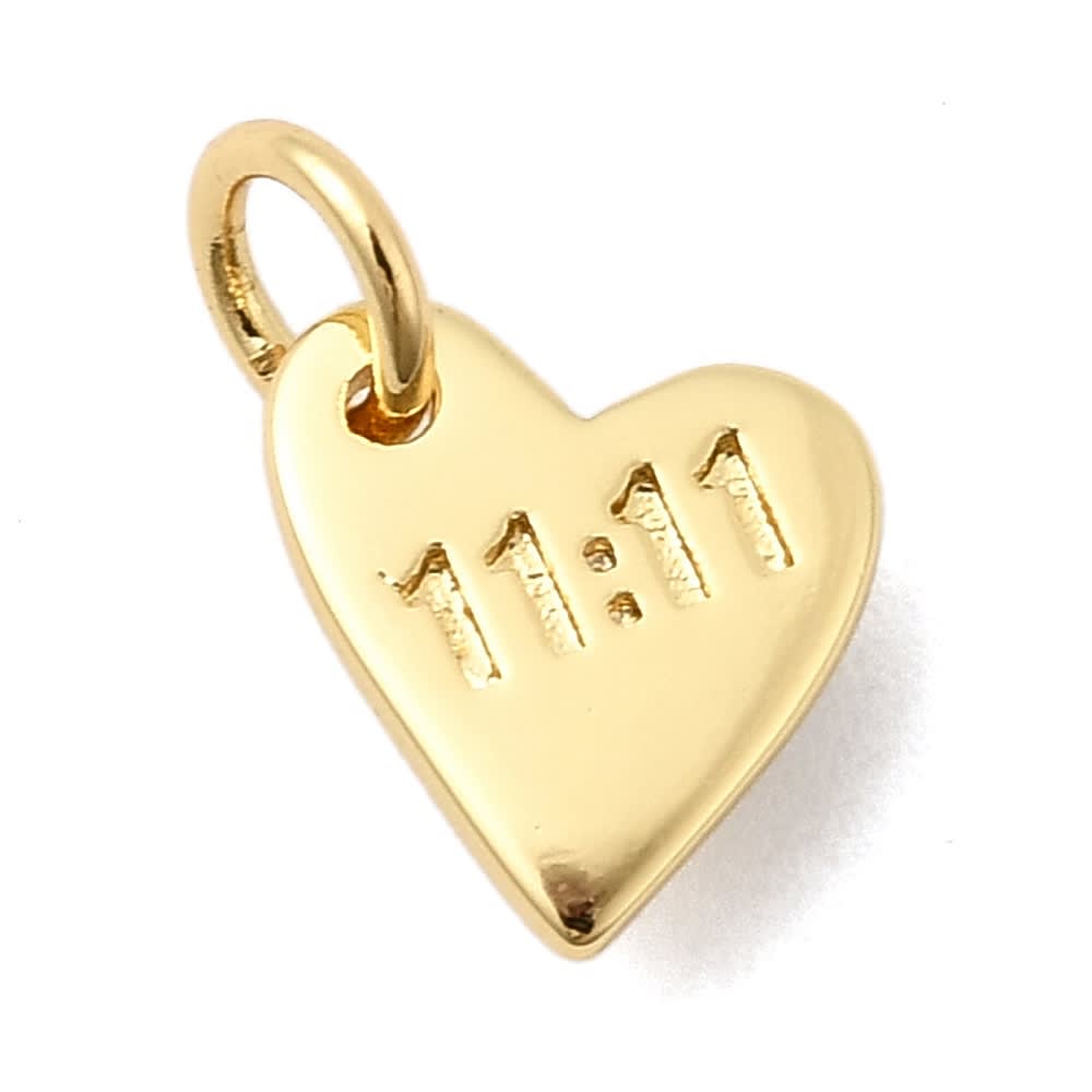 Dije colgante mini corazón 11:11 amuleto 9 mm baño oro platino / unidad1