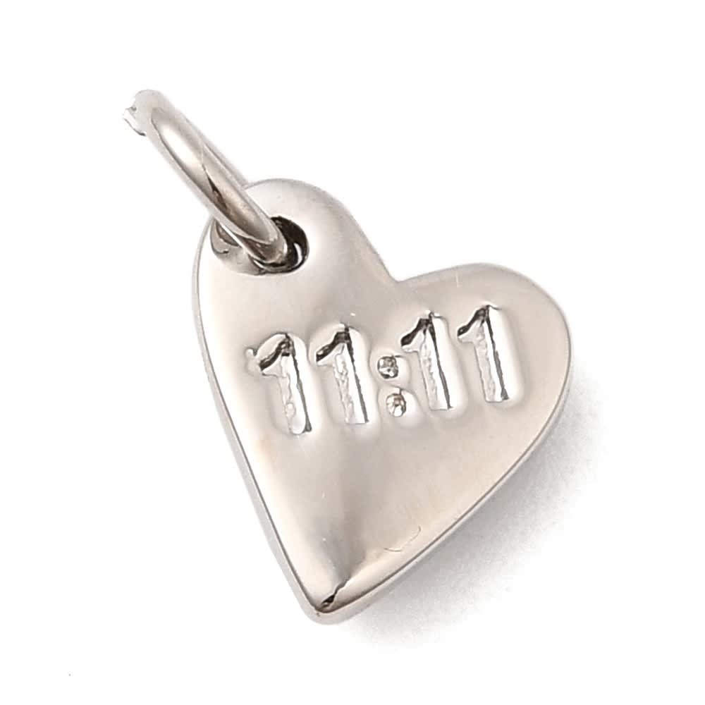 Dije colgante mini corazón 11:11 amuleto 9 mm baño oro platino / unidad4