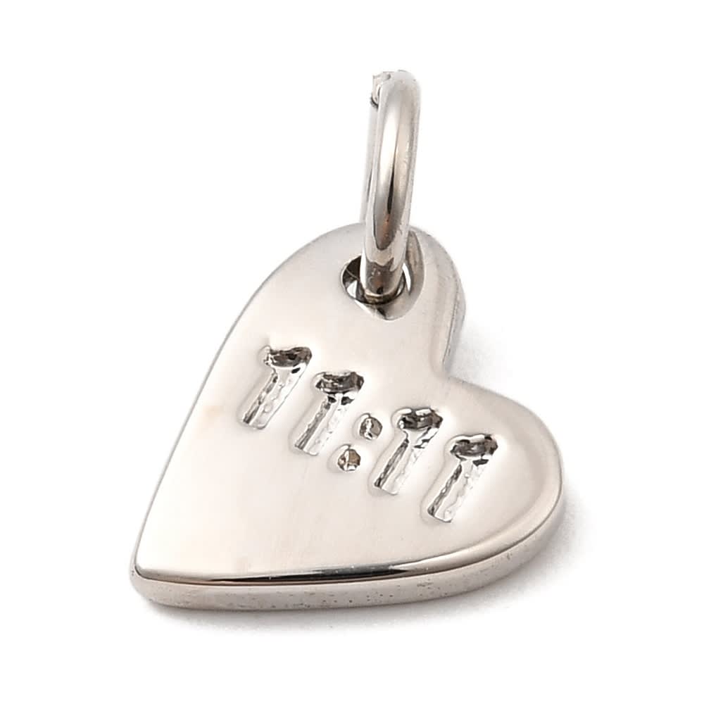 Dije colgante mini corazón 11:11 amuleto 9 mm baño oro platino / unidad2