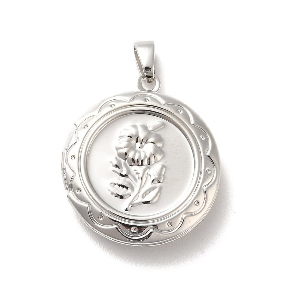 Relicario foto portafoto locket rosa redondo baño oro platino / unidad2