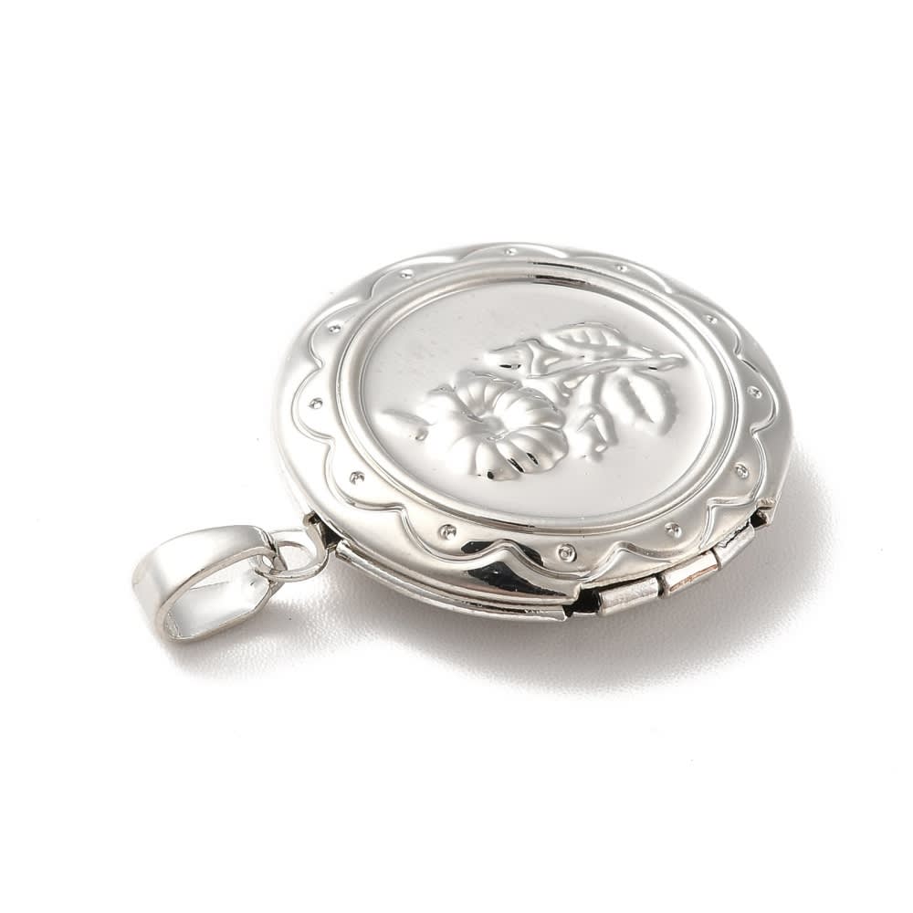 Relicario foto portafoto locket rosa redondo baño oro platino / unidad7