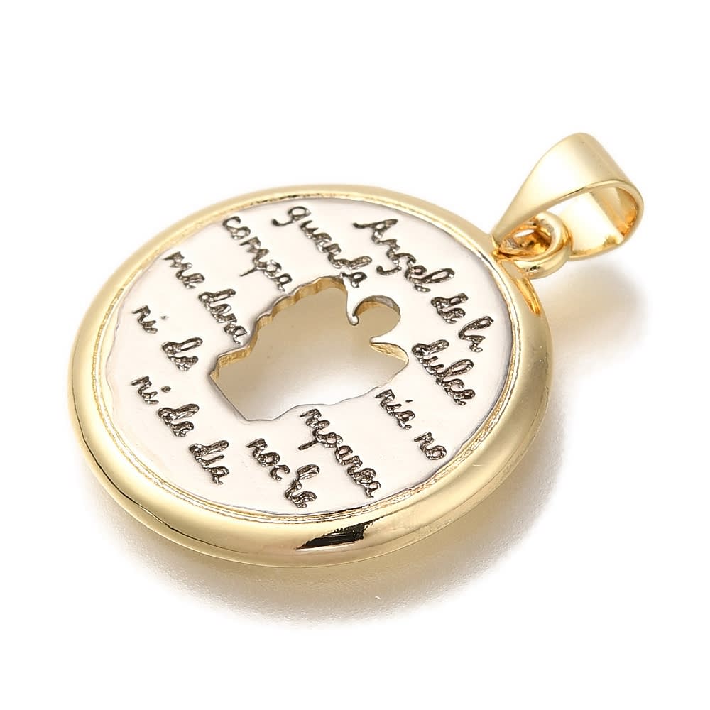 Dije colgante medalla oración ángel de la guarda bicolor baño oro platino / unidad2