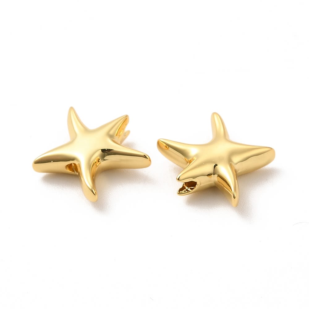 Dije pasador estrella de mar 12 mm baño oro / unidad2