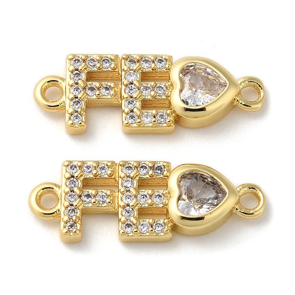 Dije conector fe corazón 18 mm religioso zircón baño de oro / unidad1