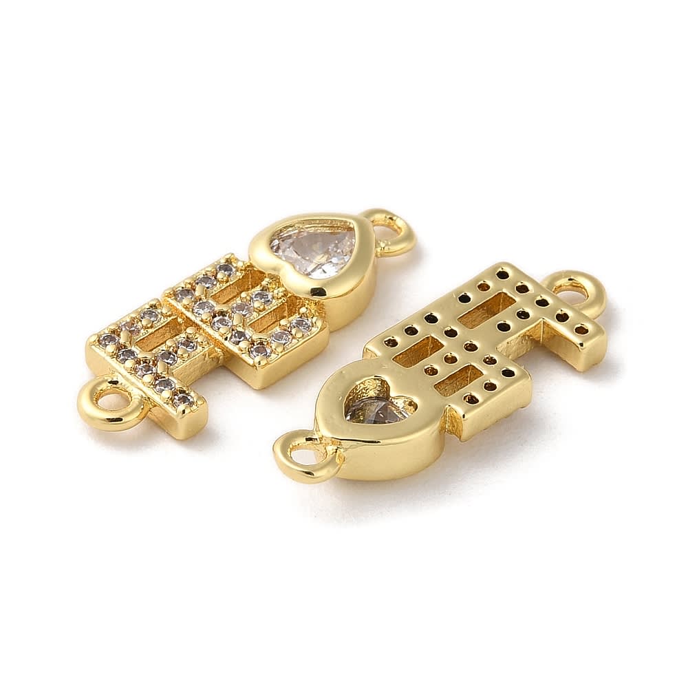 Dije conector fe corazón 18 mm religioso zircón baño de oro / unidad2