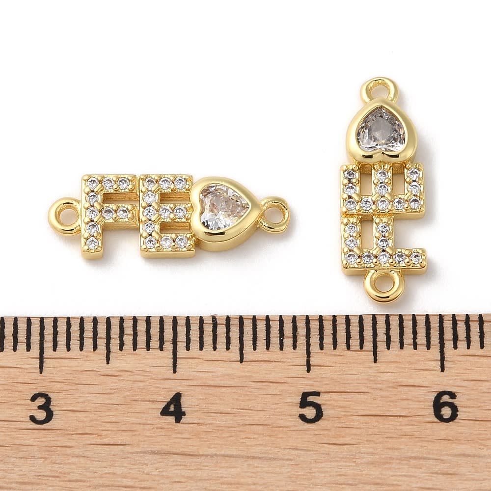 Dije conector fe corazón 18 mm religioso zircón baño de oro / unidad3
