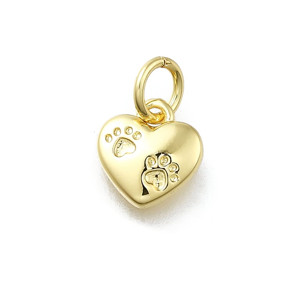 Dije colgante mini corazón huella patita 8 mm baño oro platino / unidad1