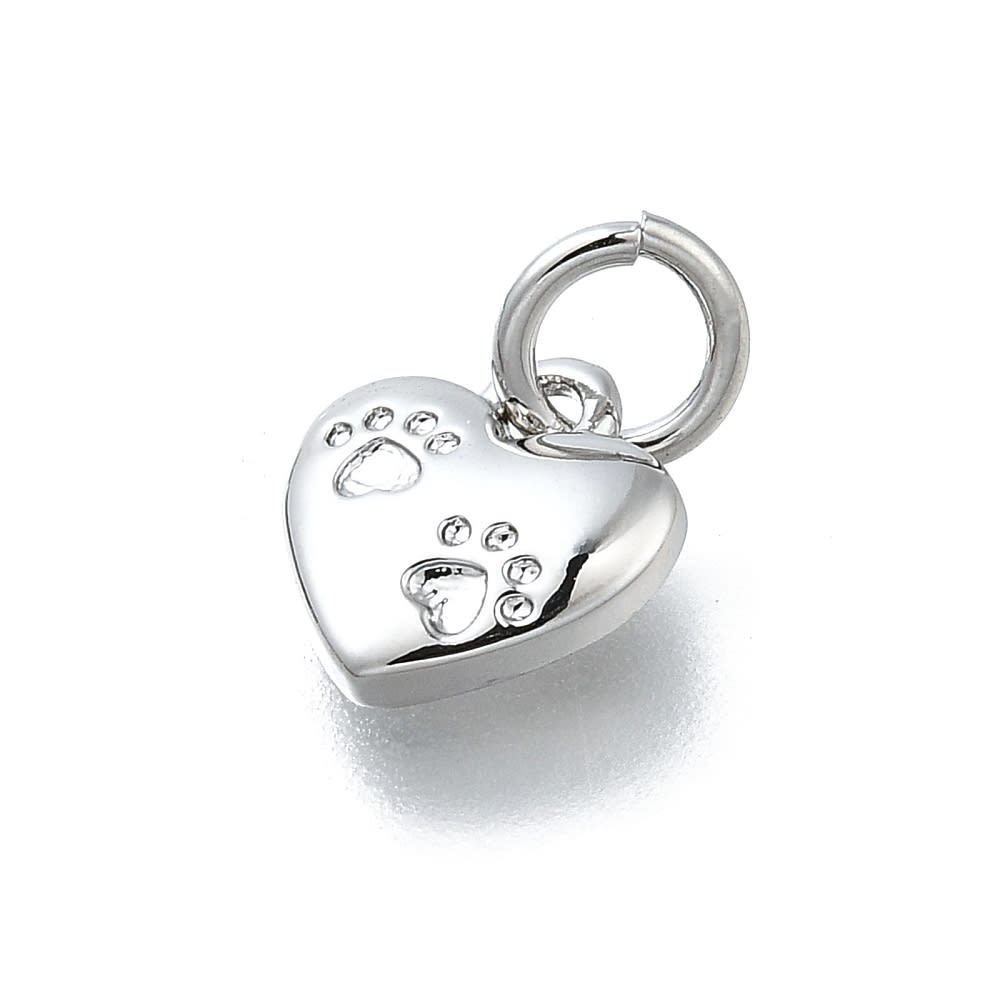 Dije colgante mini corazón huella patita 8 mm baño oro platino / unidad2