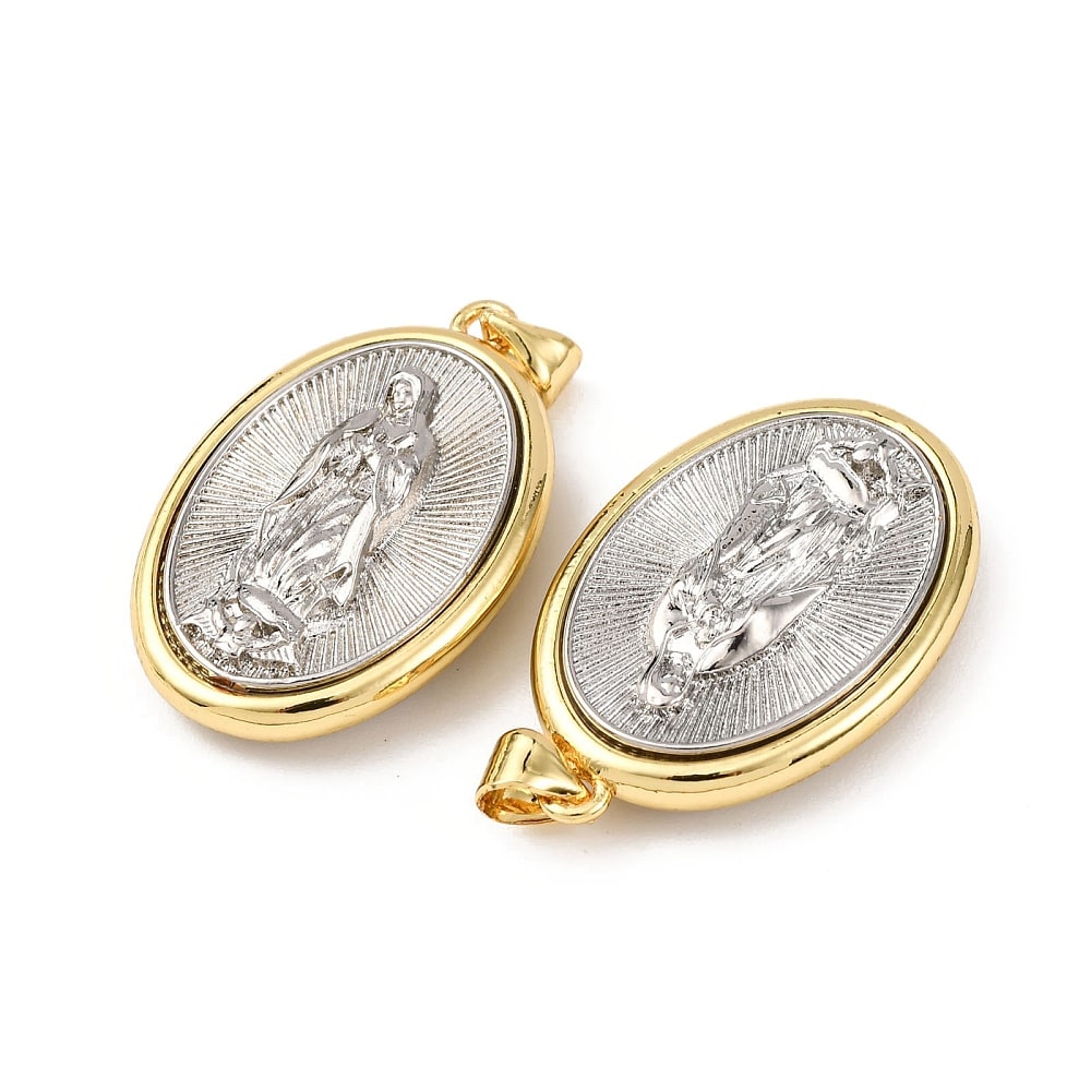 Dije colgante medalla virgen de guadalupe 30.5 mm bicolor baño oro platino / unidad2