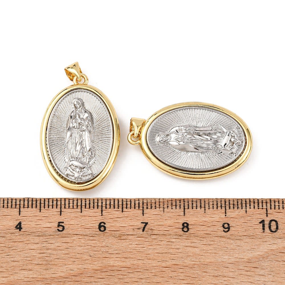 Dije colgante medalla virgen de guadalupe 30.5 mm bicolor baño oro platino / unidad3