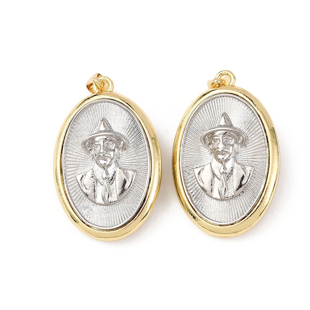 Dije colgante medalla San José Gregorio Hernández 30.5 mm bicolor baño oro platino / unidad1