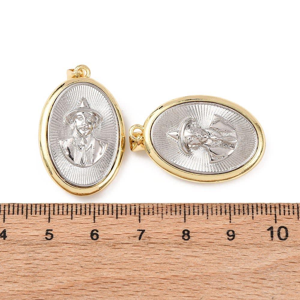 Dije colgante medalla San José Gregorio Hernández 30.5 mm bicolor baño oro platino / unidad3