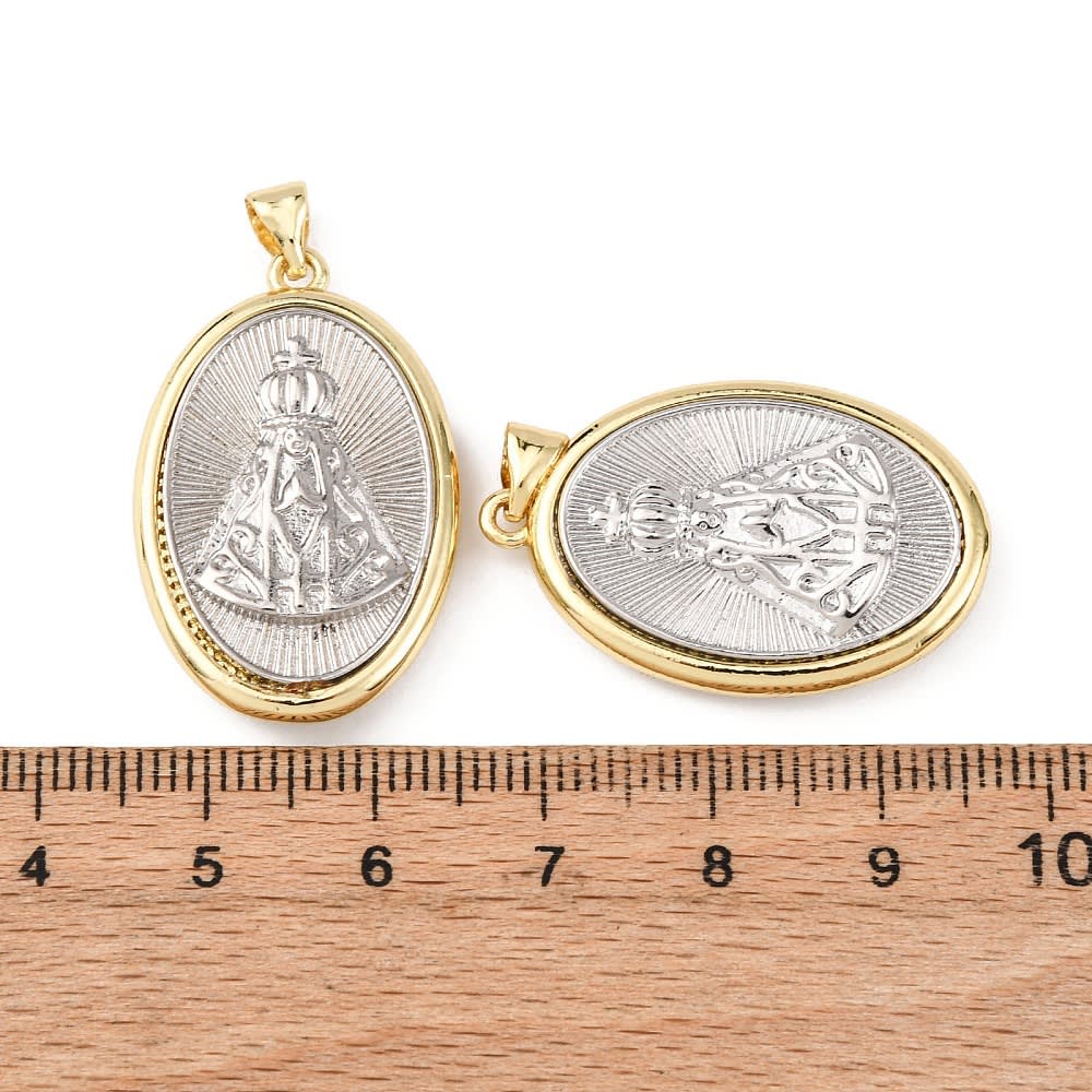 Dije colgante bicolor virgen del valle aparecida baño oro platino / unidad3