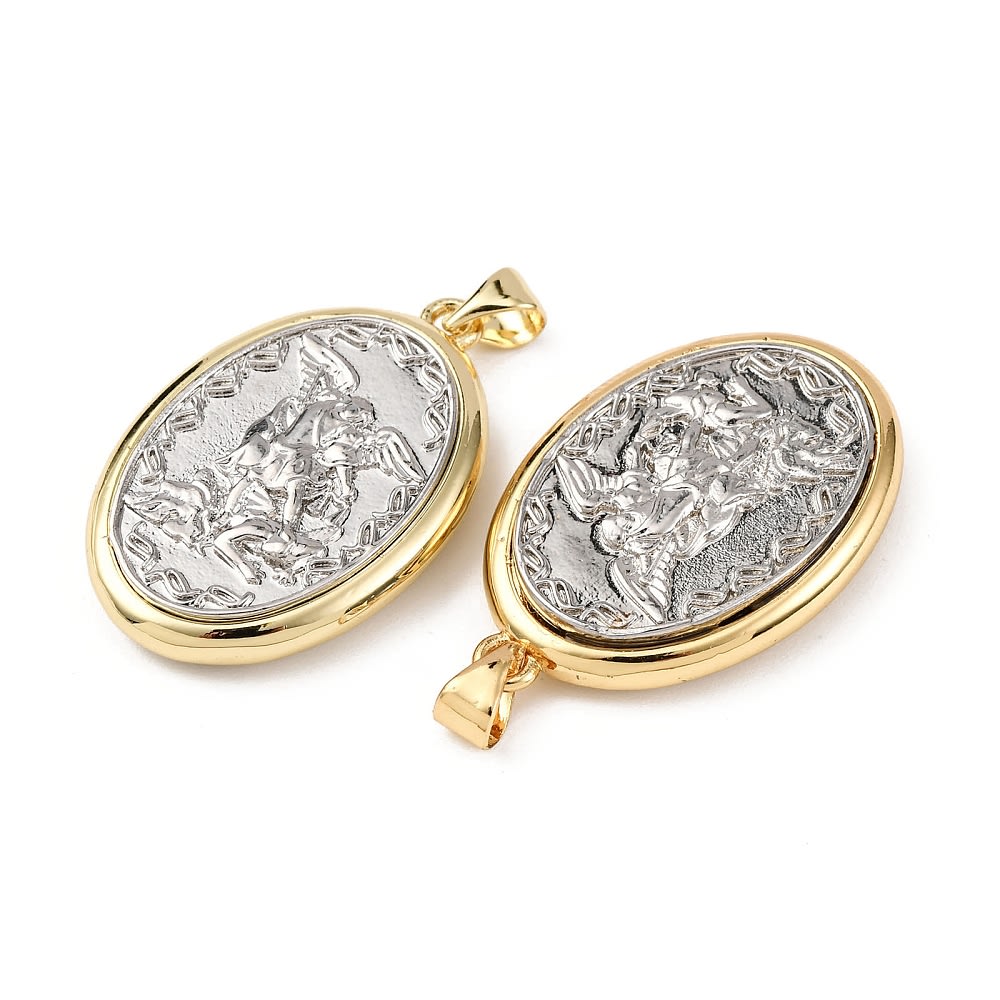 Dije colgante medalla San Miguel Arcángel 30.5 mm bicolor baño oro platino / unidad2