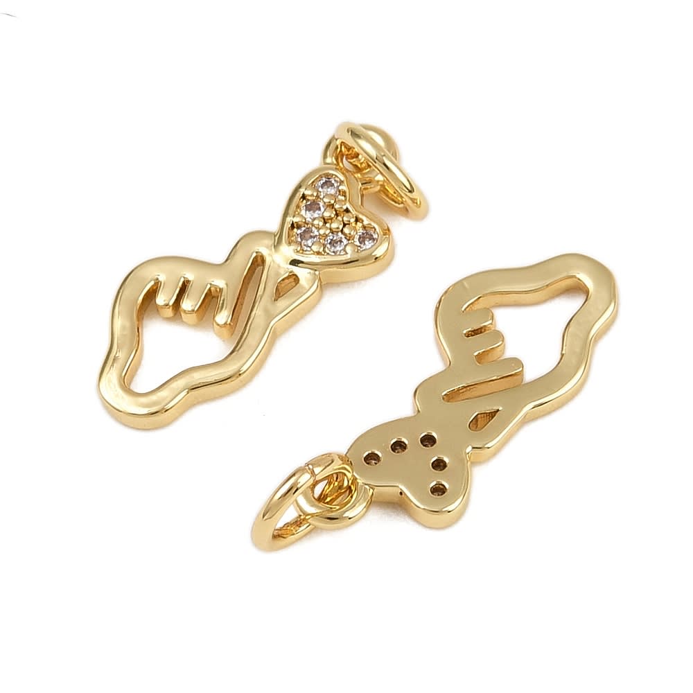 Dije colgante corazón coreano 16x7 mm baño oro zircón / unidad2
