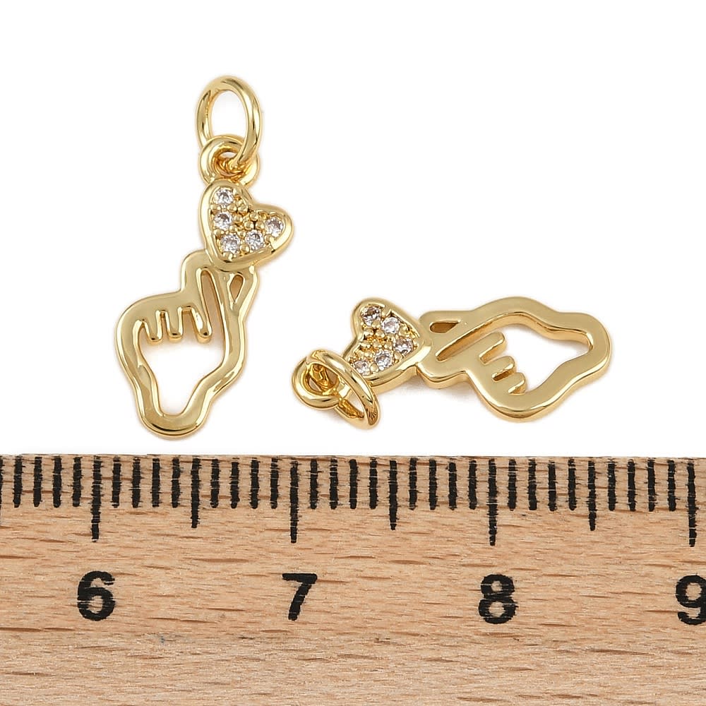 Dije colgante corazón coreano 16x7 mm baño oro zircón / unidad3