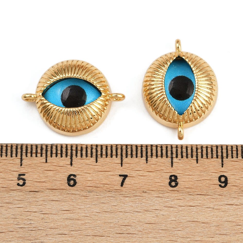 Dije conector ojo turco vidrio 21 mm baño oro / unidad3