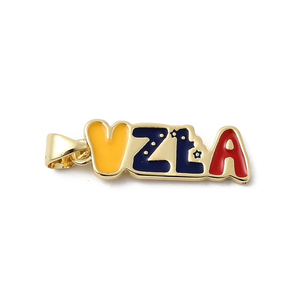 Dije colgante palabra vzla tricolor venezuela 20x7mm baño oro / unidad1
