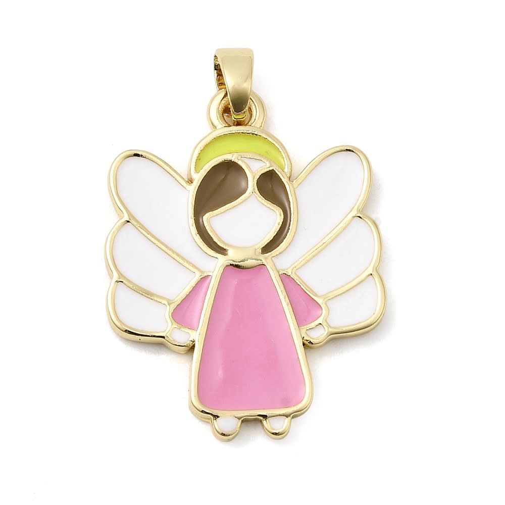Dije colgante esmaltado angel bautizo 25x19.5 mm baño oro / unidad3