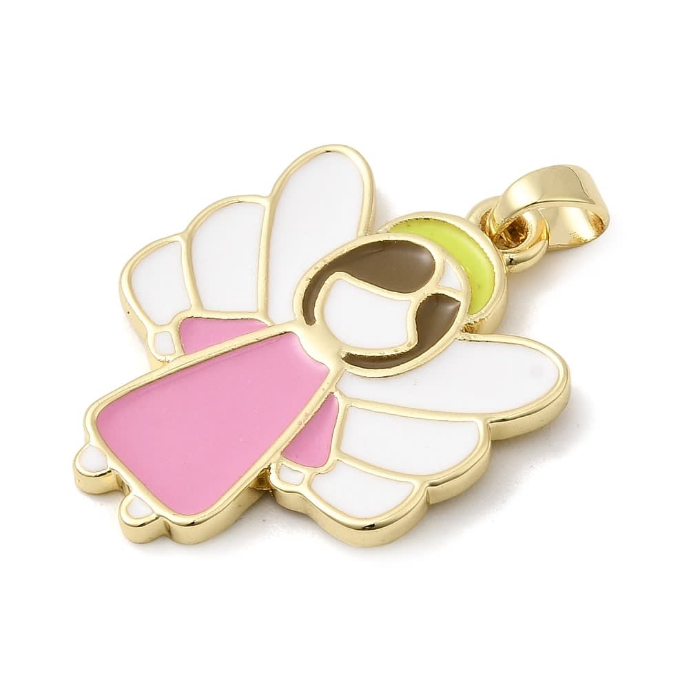 Dije colgante esmaltado angel bautizo 25x19.5 mm baño oro / unidad2