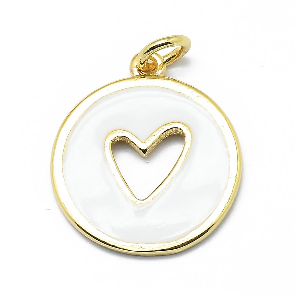 Dije colgante esmaltado corazón calado 18 mm baño oro / unidad2