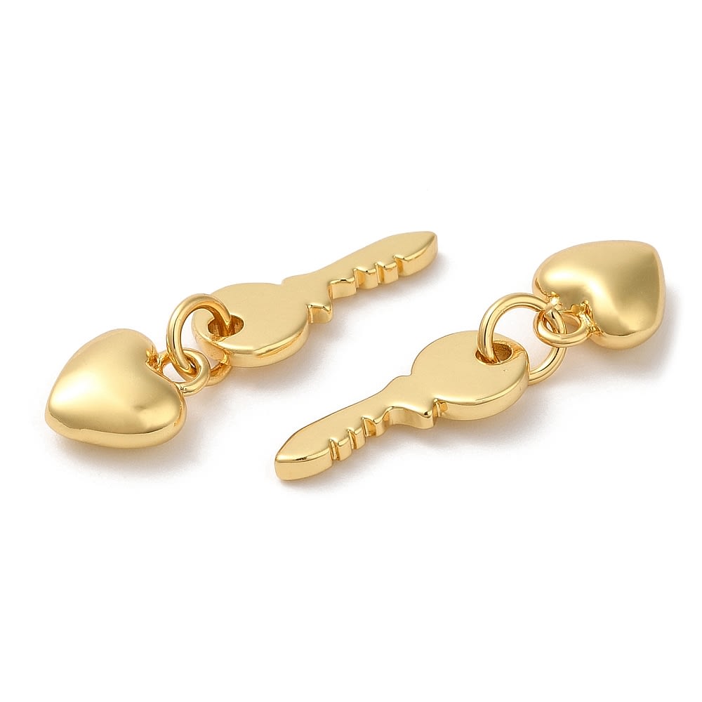 Dije colgante llave corazón 16 mm baño de oro / unidad2